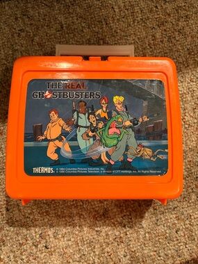Vintage Thermos Kids Ghostbusters Orange Lunchbox - Bright Orange